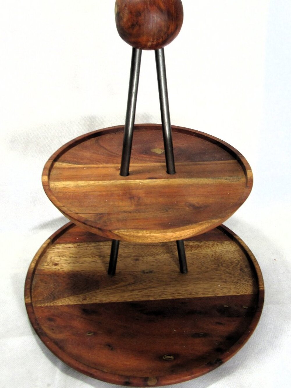 RUSTIC TWO TIERED WOOD HOR'DOURVES TRAY, 15" TALL x 12" WIDE, ACADIA WOOD